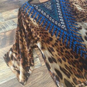 Alberto Makali Leopard Print Blouse with Blue Details